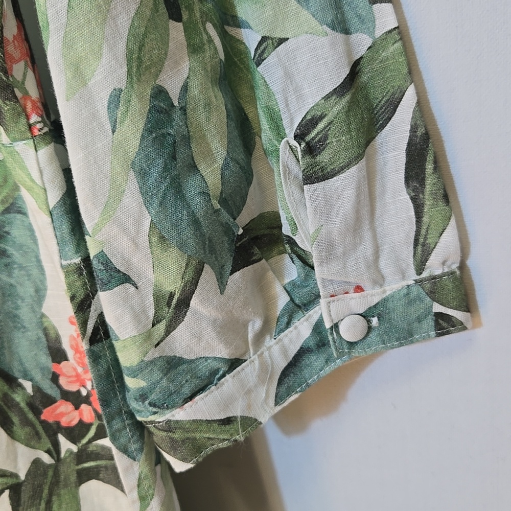 J. McLaughlin Cunningham Palm Print Linen Blend Tiered Shirt Dress M Resort - Picture 13 of 15